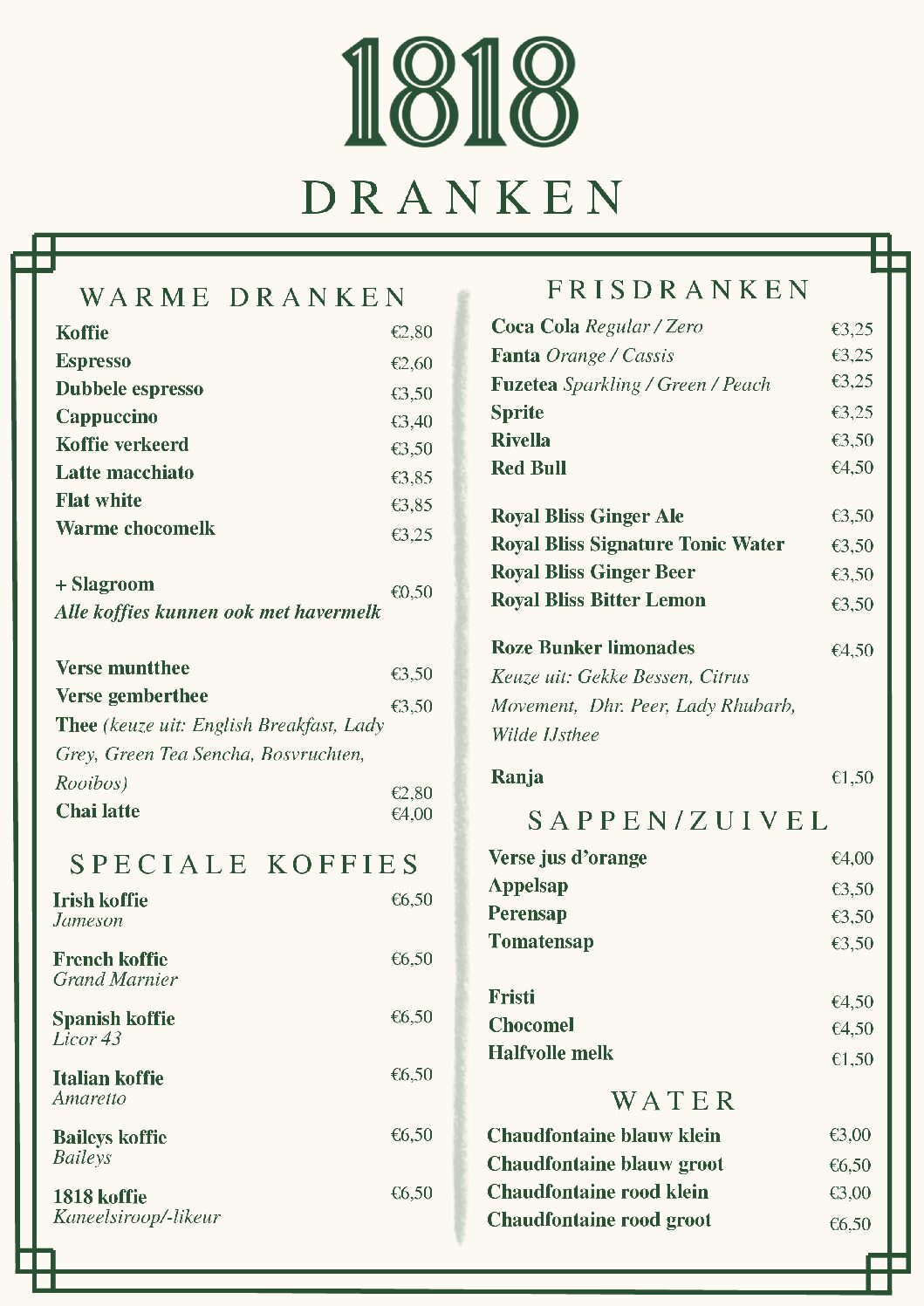 Restaurant 1818_Drankenkaart Restaurant 1818 drankenkaart