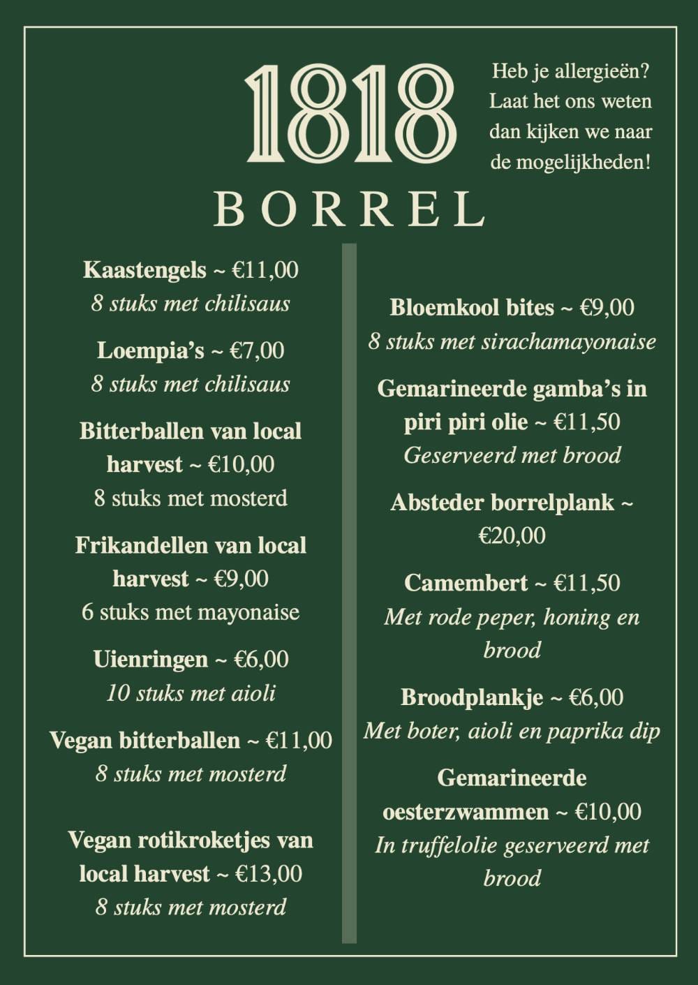 1818 borrel kaart zomer
